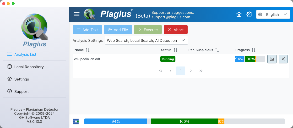 Screenshot of the main list screen of PlagiusMac